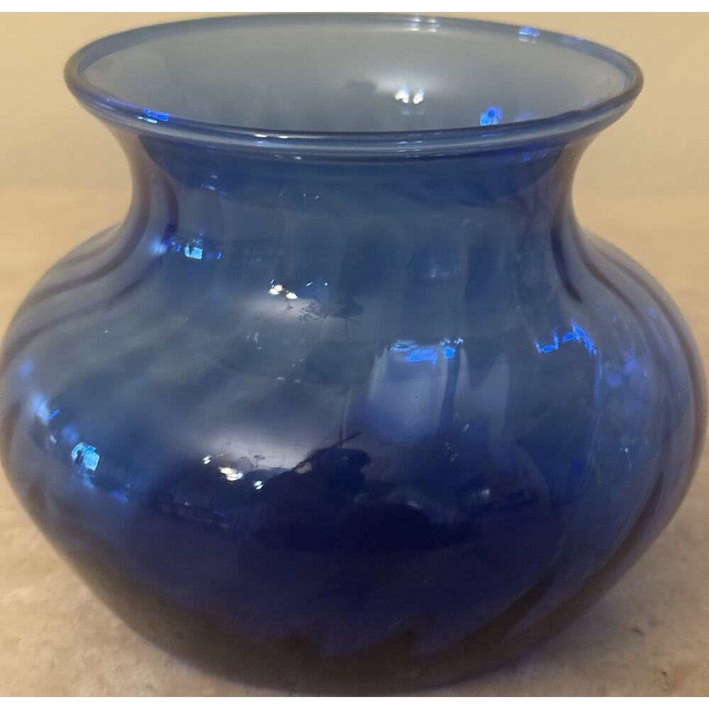 Indiana Glass Illusions Cobalt Blue Glass Decorative Vase 4" Art Glossy